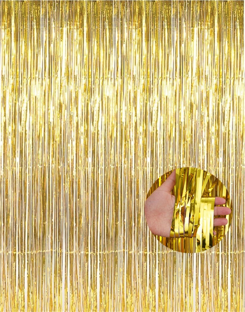 YESON Gold Foil Fringe Curtains Metallic Tinsel Shimmer Curtain Party Backdrop Decorations,Pack of 4 - Image 4